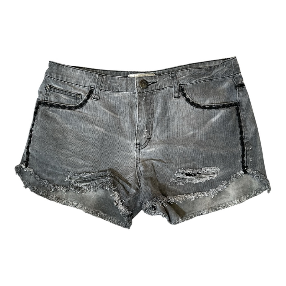 Free People Gray Distressed Jean Shorts